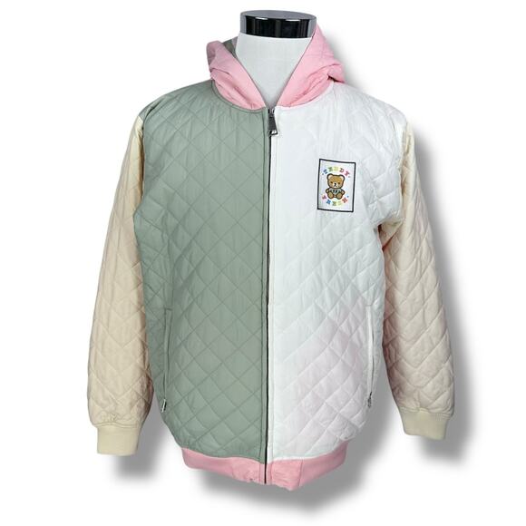 Teddy Fresh Quilted Puffer Jacket Mens Medium Colorblock Pastel Pink Green White - Picture 1 of 10